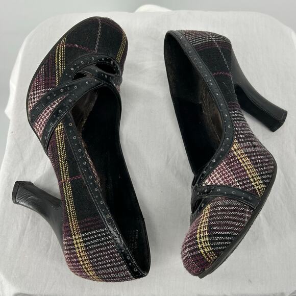 Vintage Y2K Women's 7.5 Bongo Bratz Canvas Plaid Pumps Round Toe Purple Heels - Picture 3 of 8